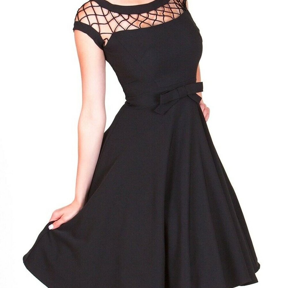 Tatyana | Size L | Black Designer Fit & Flare 50s Vintage Style Dress - Picture 3 of 13